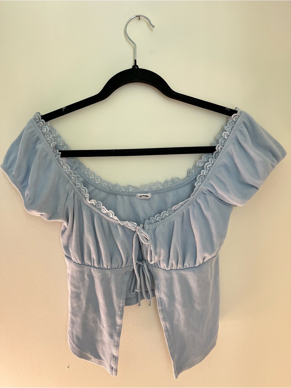 Garage Light Blue Lace-Trim Crop Top